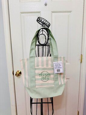 TIKTOK FAMOUS TRADER JOE'S PASTEL STRIPED MINI CANVAS TOTE BAG LIGHT GREEN